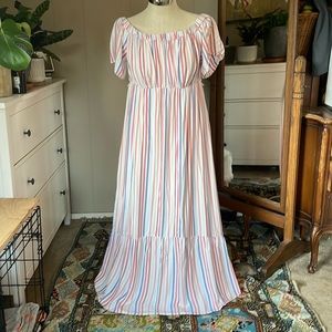 Isabel Maternity striped off the shoulder tiered maxi dress, XL